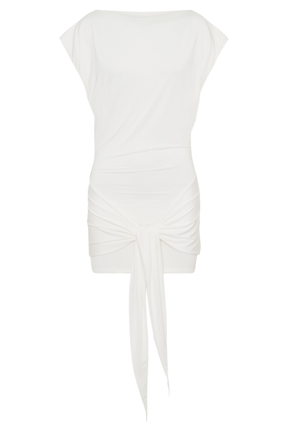 Maiara Shortsleeve Slinky Tie Mini Dress - White