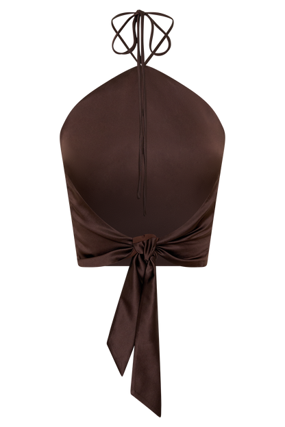 Mariana Halter Silk Blend Sleeveless Top - Dark Chocolate