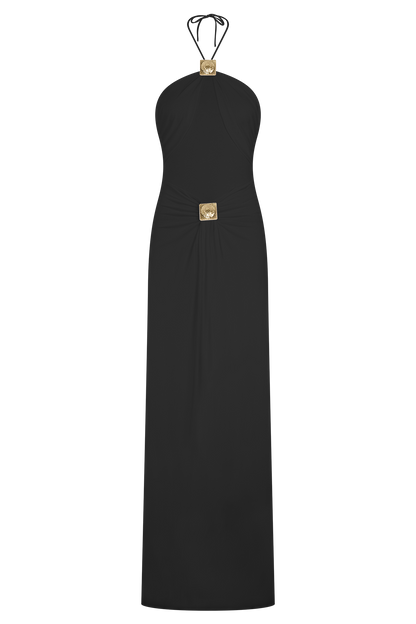 Quincy Halter Maxi Dress With Hardware - Black
