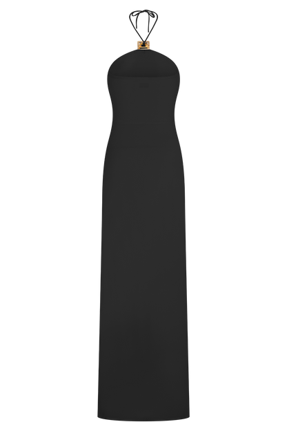 Quincy Halter Maxi Dress With Hardware - Black