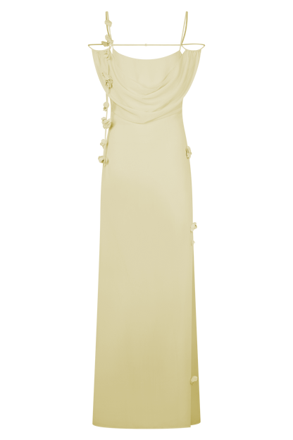 Rosalie Floral Chiffon Maxi Dress - Pastel Lemon