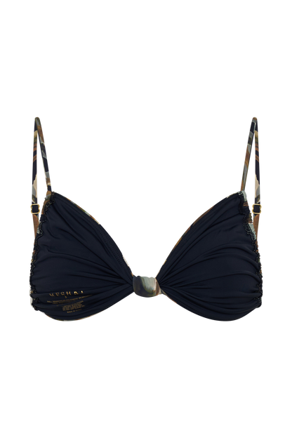 Rosmunda Ruched Bikini Top - Green Fluid Reverie Print