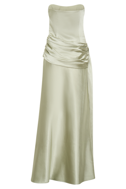 Sarah Strapless Maxi Dress With Waist Tie - Sage