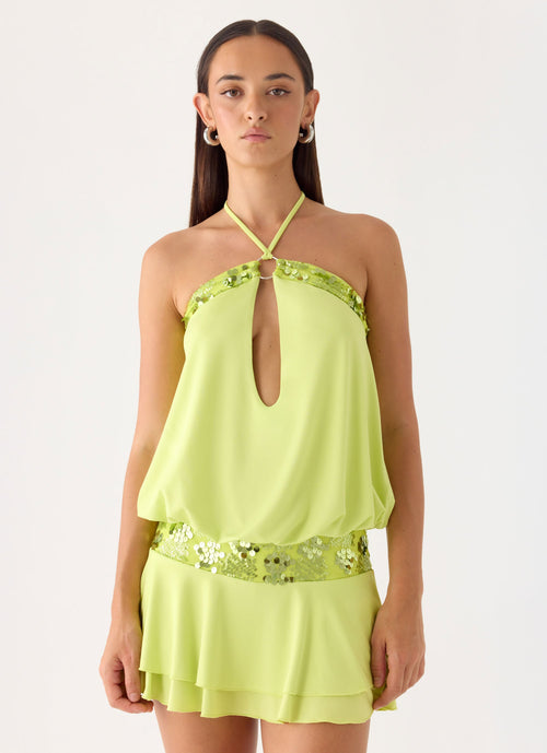 Gala Sequin Mini Dress - Lime