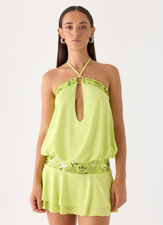 Gala Sequin Mini Dress - Lime