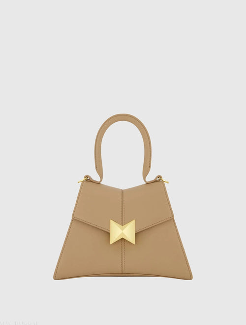 Angular Small Leather Handbag With Gold Hardware