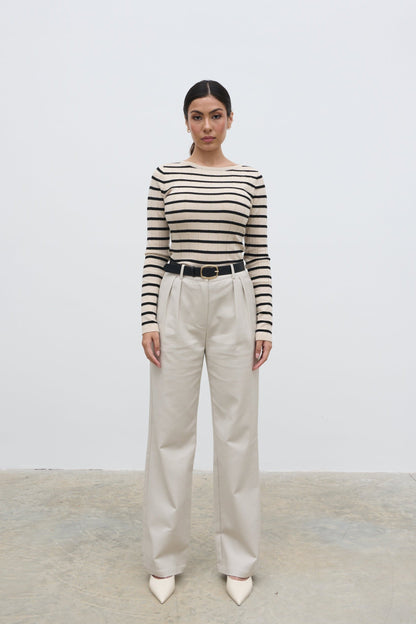 Hailey Stripe Knit Top - Navy and Cream