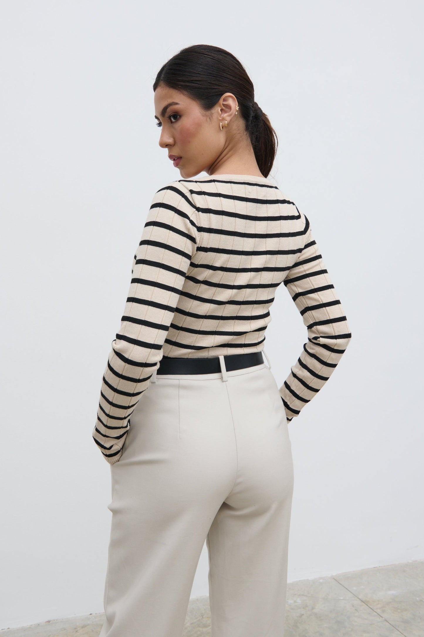 Hailey Stripe Knit Top - Navy and Cream