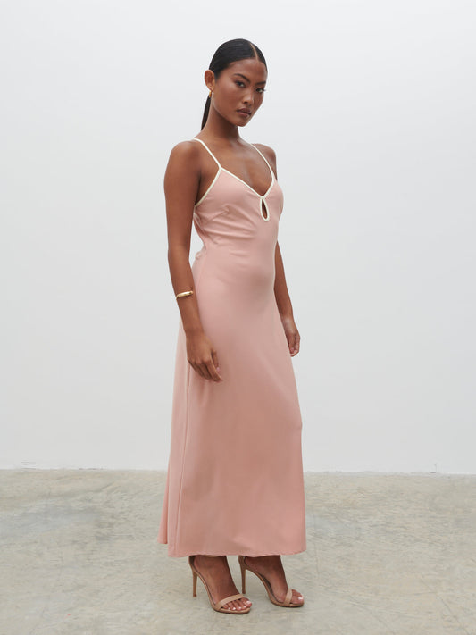 Harper Slip Midaxi Dress - Tan Blush and Butter