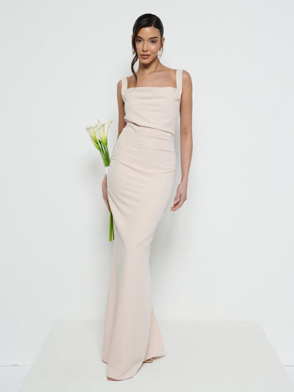 Harriet Cowl Neck Crepe Maxi Bridesmaid Dress - Blush