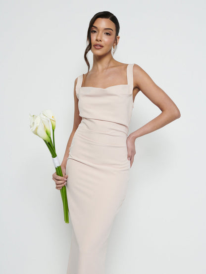 Harriet Cowl Neck Crepe Maxi Bridesmaid Dress - Blush