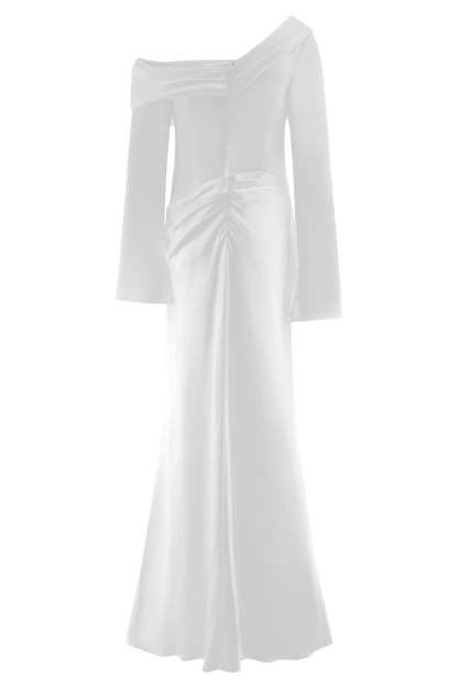 Iris Long Sleeve Satin Maxi Dress - White