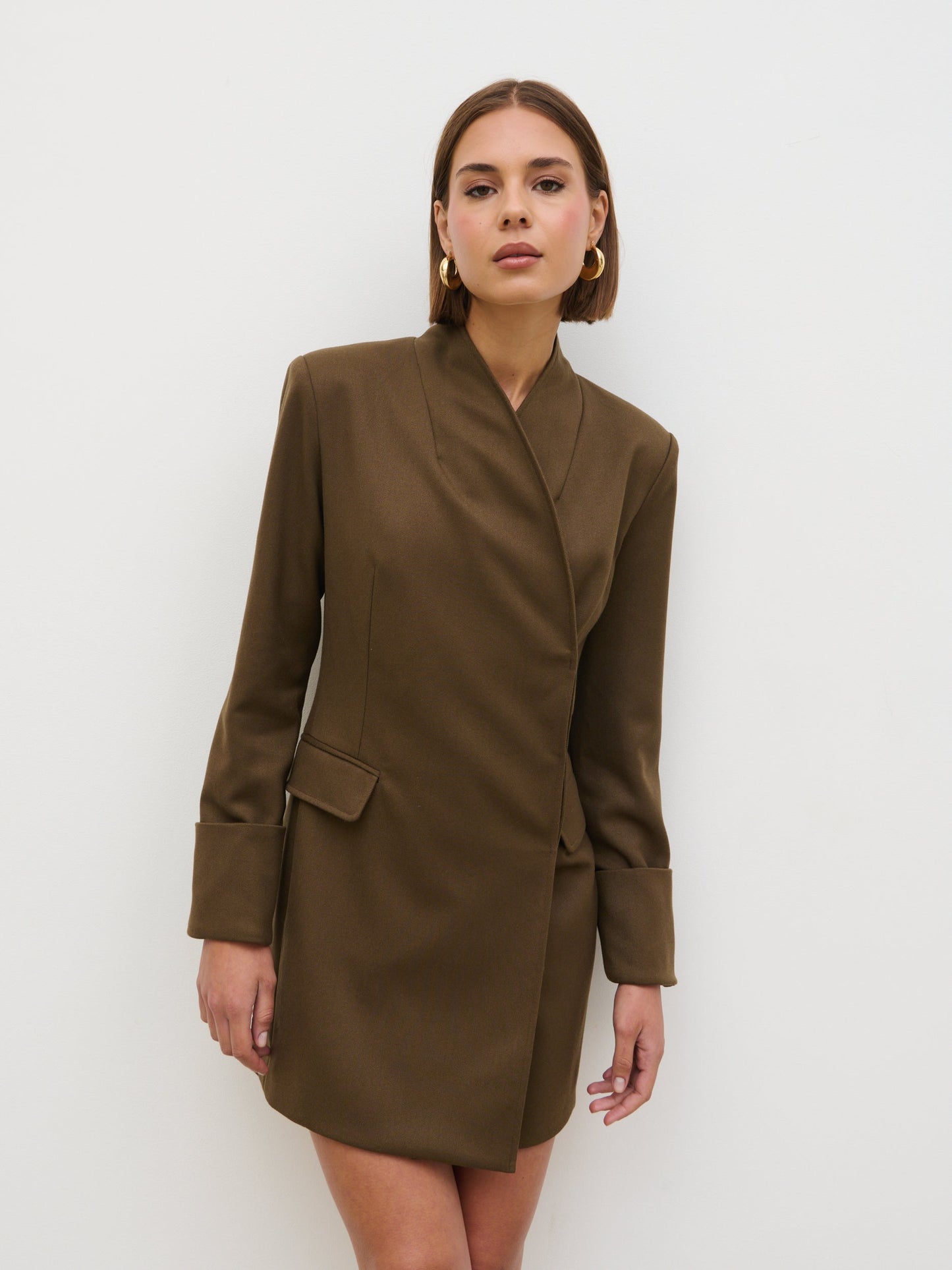 Iris Blazer Mini Dress - Khaki Brown