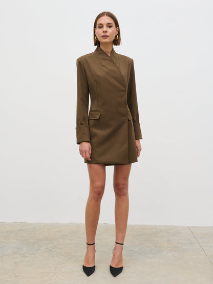 Iris Blazer Mini Dress - Khaki Brown