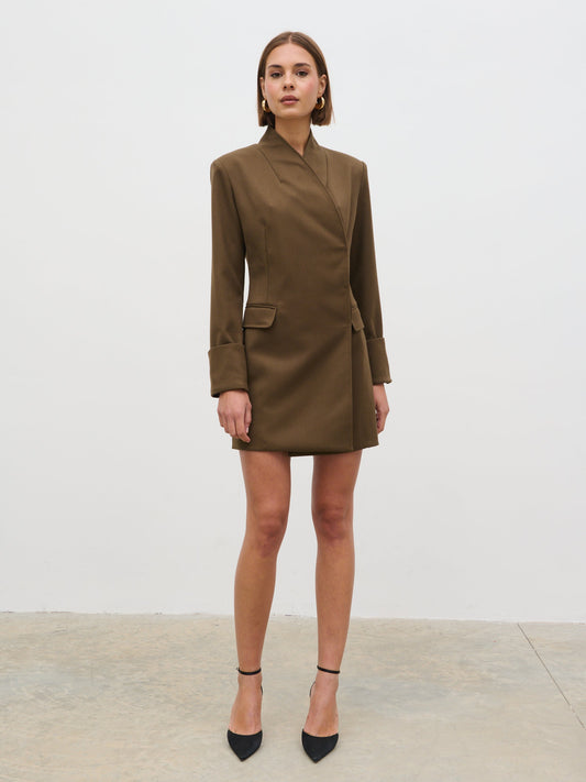 Iris Blazer Mini Dress - Khaki Brown