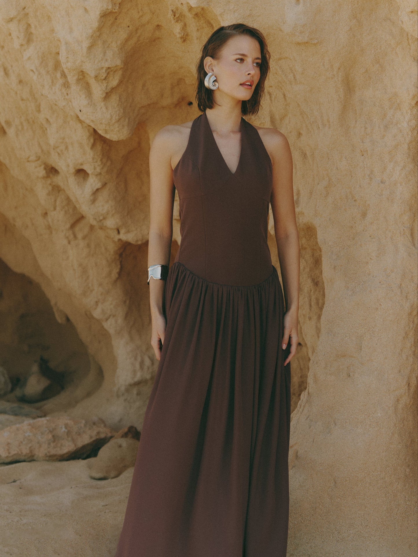 Isadora Drop Waist Maxi Dress - Chocolate Brown