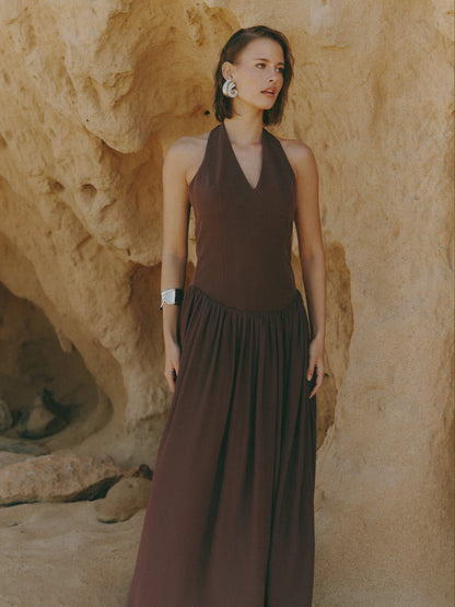 Isadora Drop Waist Maxi Dress - Chocolate Brown