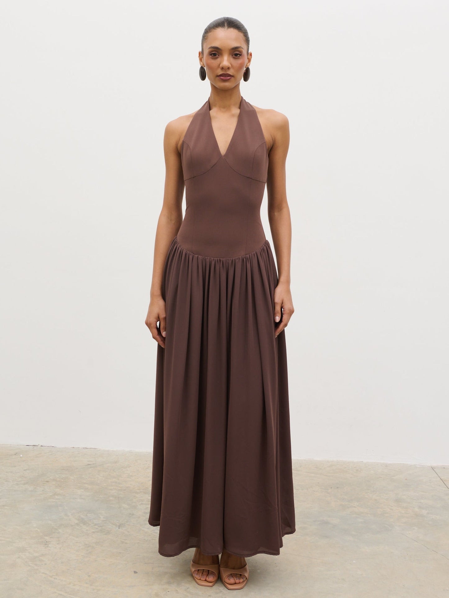 Isadora Drop Waist Maxi Dress - Chocolate Brown