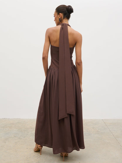Isadora Drop Waist Maxi Dress - Chocolate Brown