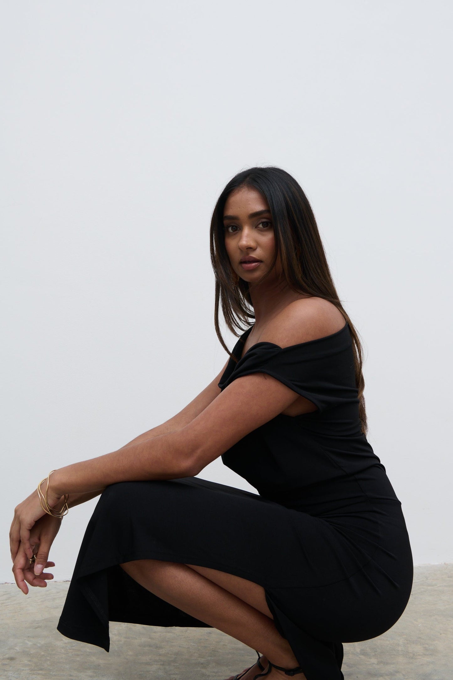 Janece Asymmetric Jersey Dress - Black
