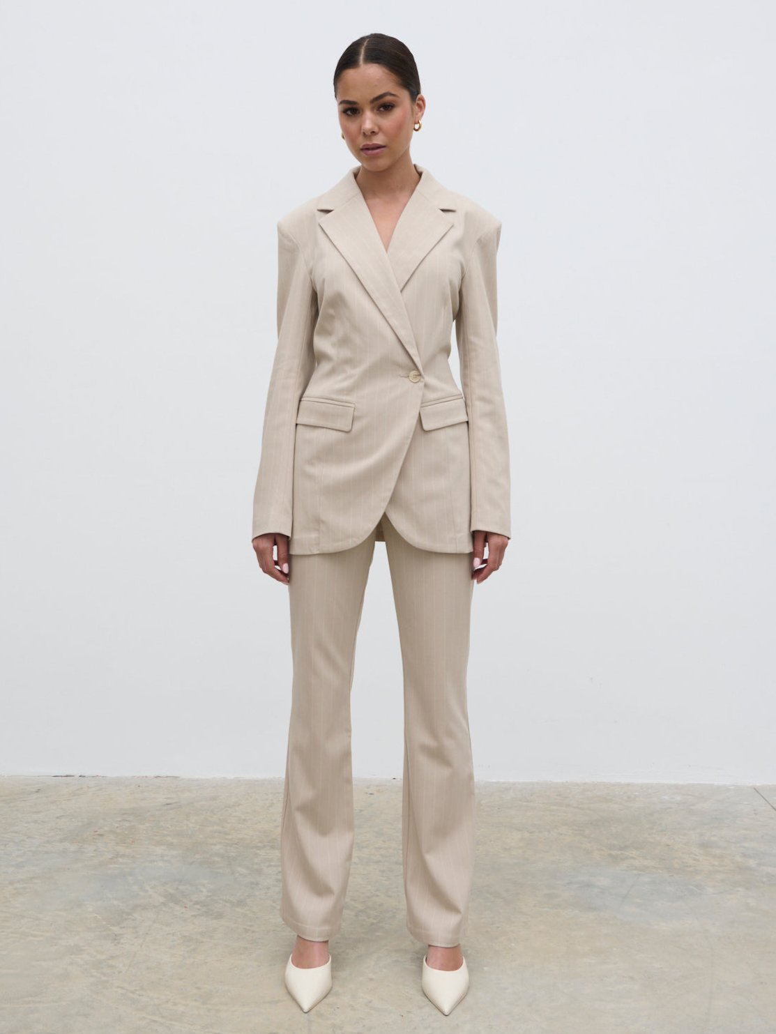 Jaycie Straight Leg Pinstripe Trousers - Chalk and White Stripe