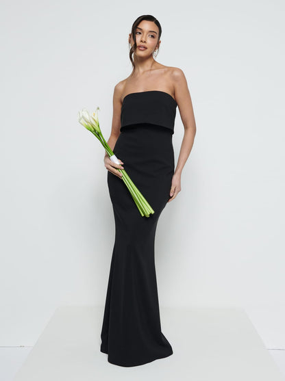 Julia Strapless Crepe Maxi Bridesmaid Dress - Black