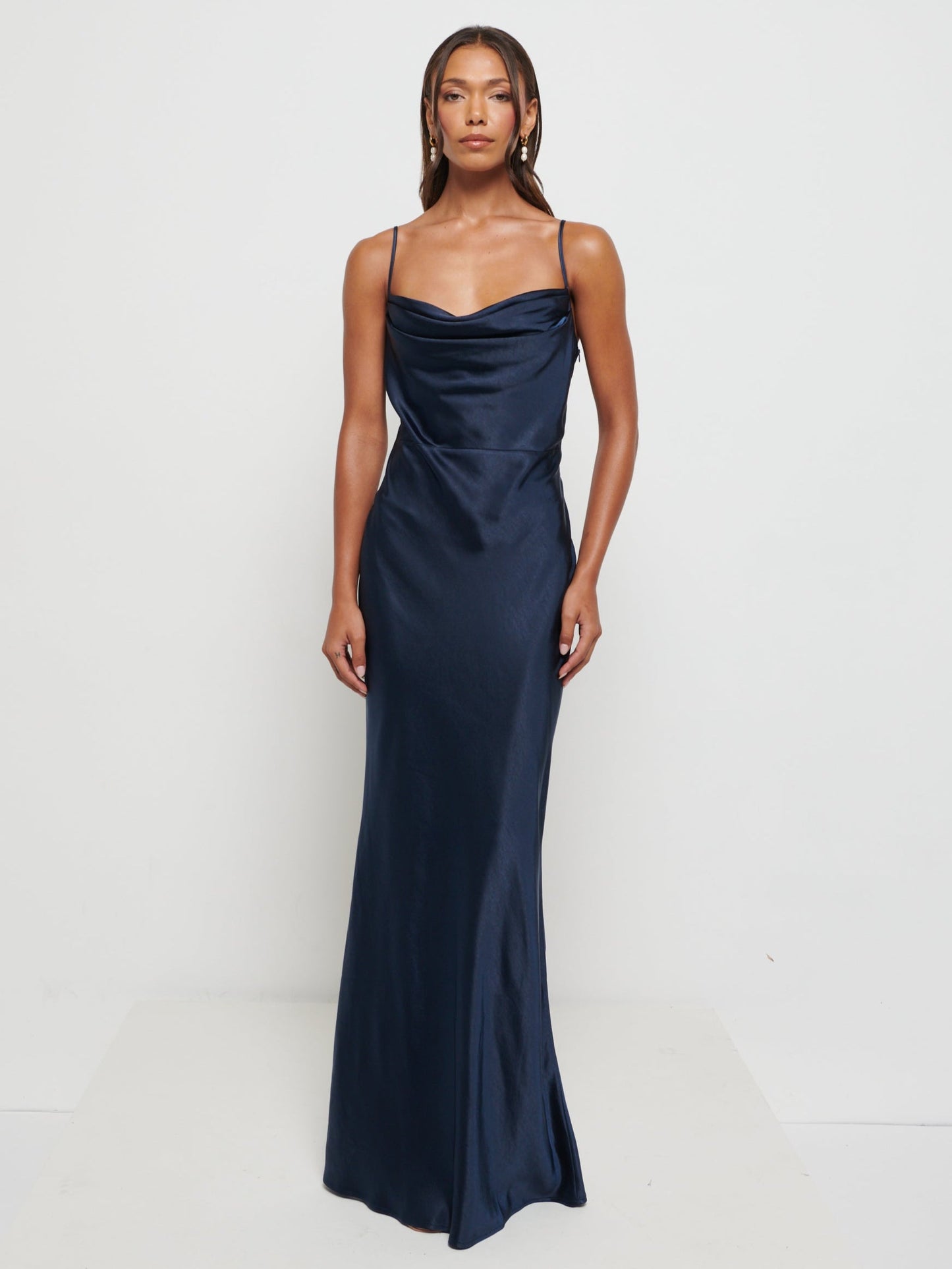 Keisha Maxi Satin Bridesmaid Dress - Matte Navy