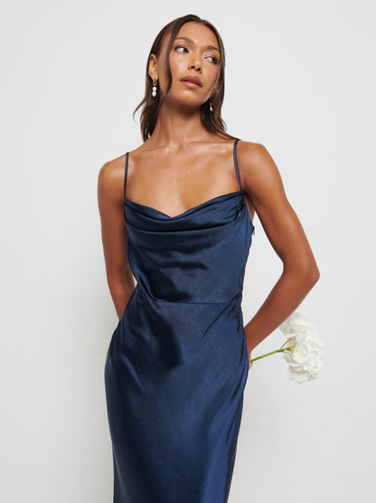 Keisha Maxi Satin Bridesmaid Dress - Matte Navy