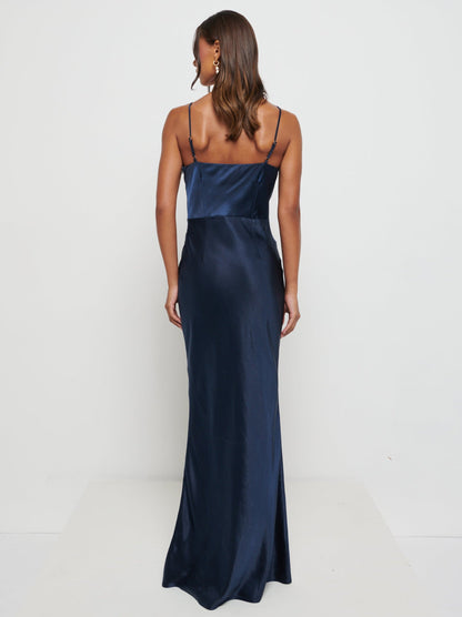 Keisha Maxi Satin Bridesmaid Dress - Matte Navy