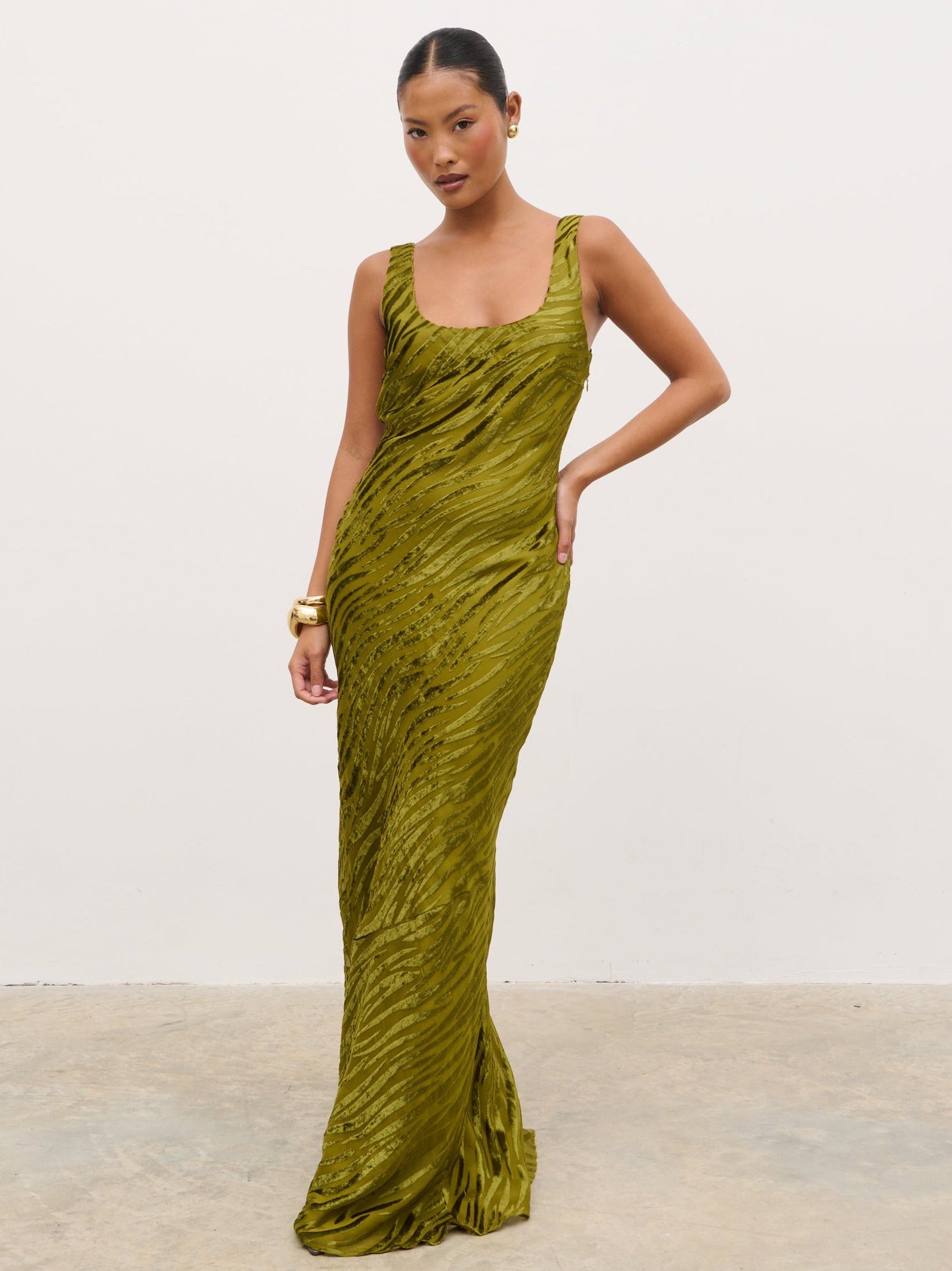 Kendall Scoop Devore Maxi Dress - Tarragon