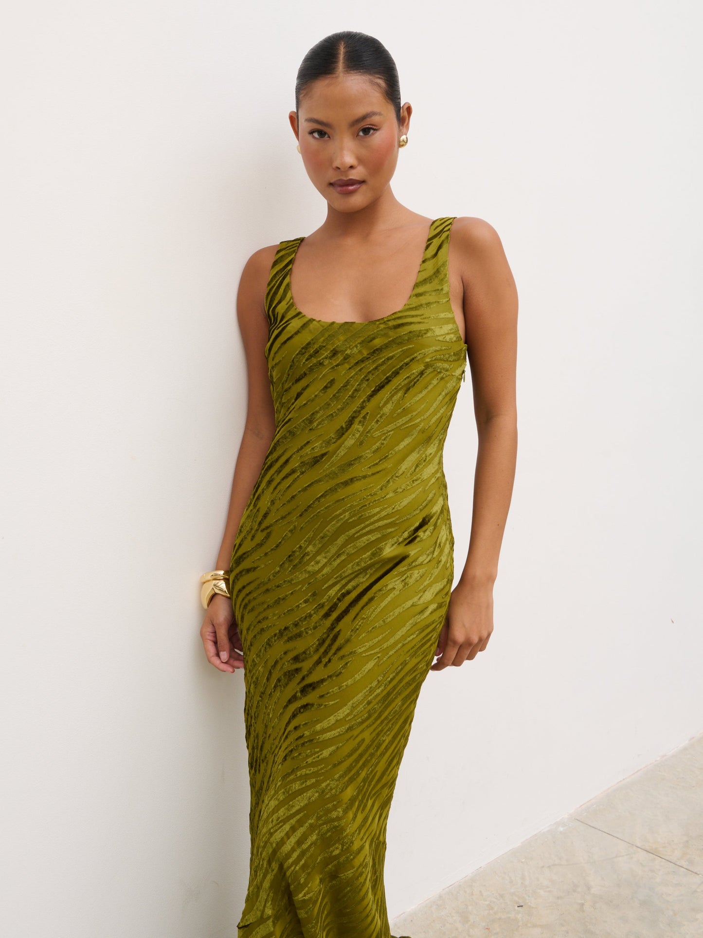 Kendall Scoop Devore Maxi Dress - Tarragon