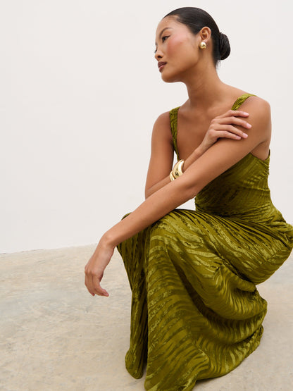 Kendall Scoop Devore Maxi Dress - Tarragon