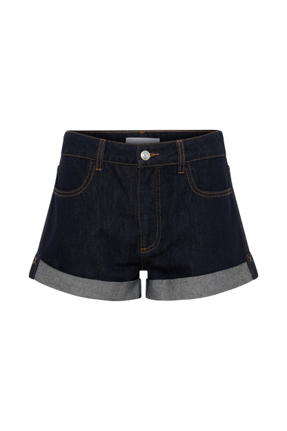 Krissy Rolled Hem Denim Shorts - Washed Indigo Blue