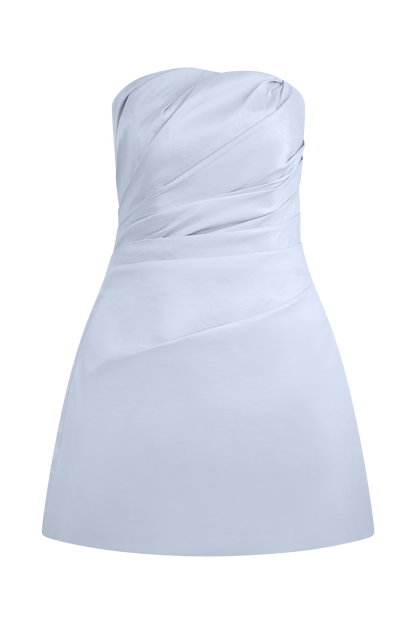 Leslie Gathered Taffeta Mini Dress - Frosted Blue