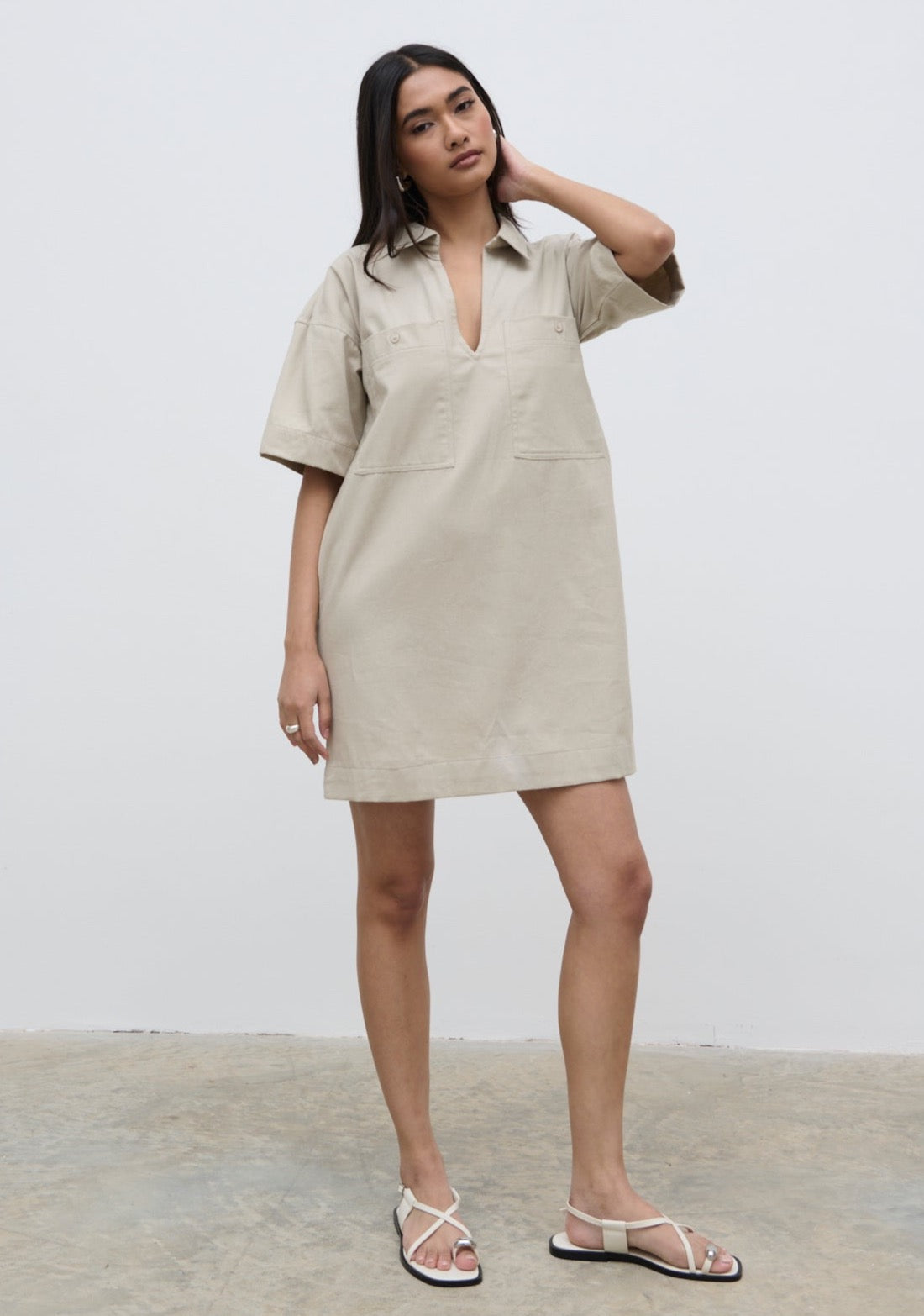Lia Utility Shirt Dress - Stone