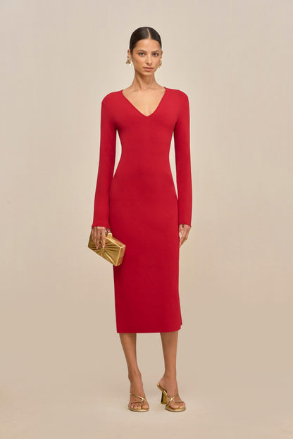 BOA KNIT DRESS - MERLOT