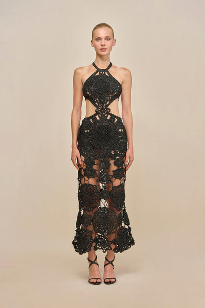 ACCALIA CROCHET GOWN - BLACK