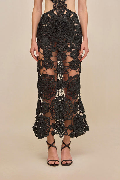 ACCALIA CROCHET GOWN - BLACK