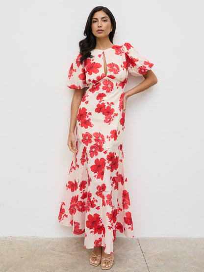 Lottie Puff Sleeve Dress - Red Floral