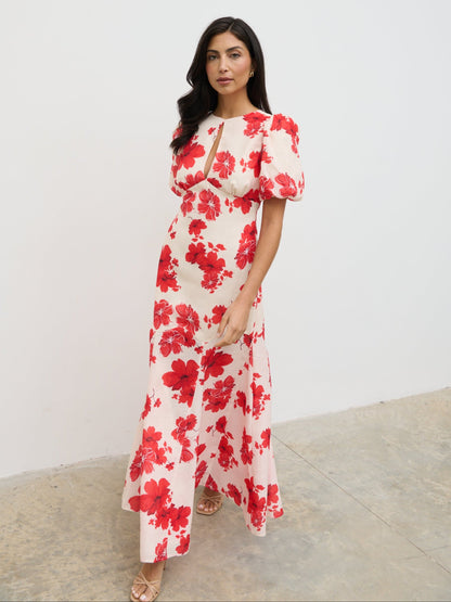 Lottie Puff Sleeve Dress - Red Floral