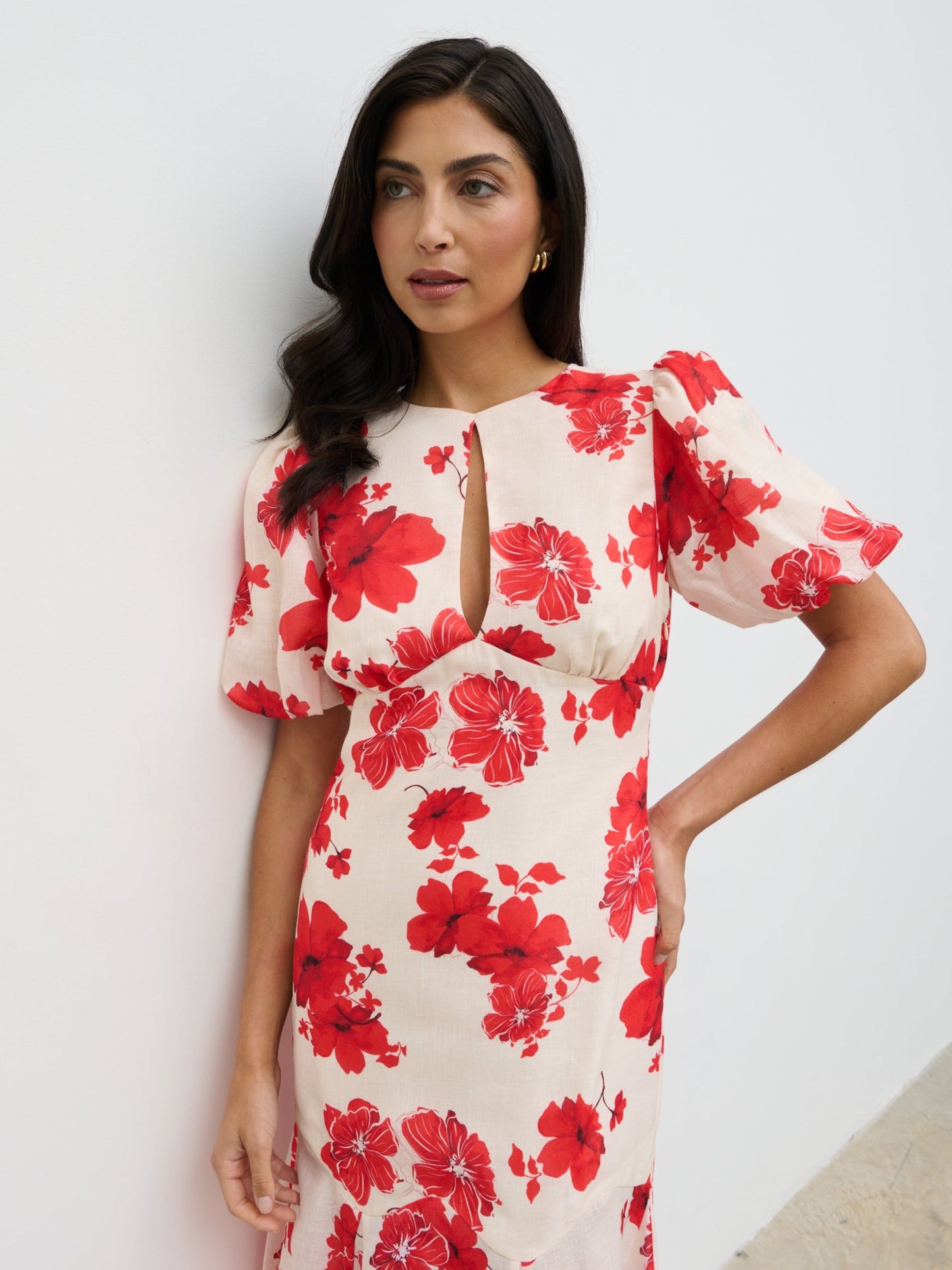 Lottie Puff Sleeve Dress - Red Floral