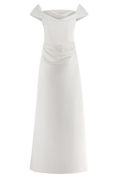 Luna Satin Off Shoulder Gown - White