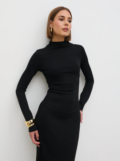 Mabel High Neck Jersey Maxi Dress - Black