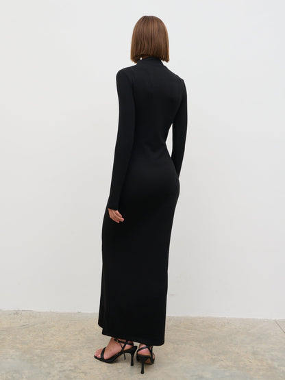 Mabel High Neck Jersey Maxi Dress - Black