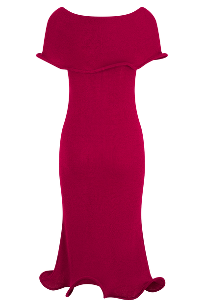 Molly Off Shoulder Knit Midi Dress - Raspberry