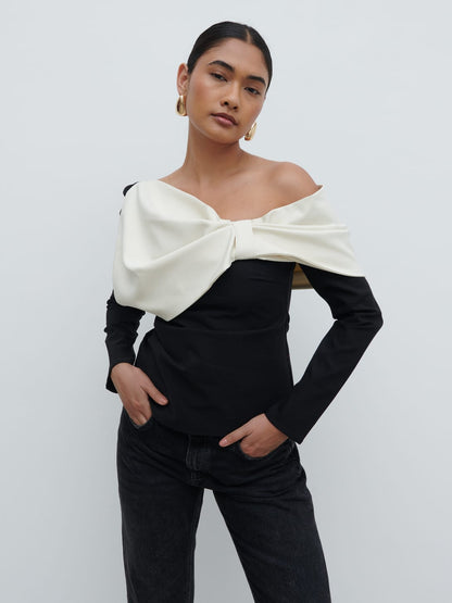 Naomi Exaggerated Bow Top - Black and Cream