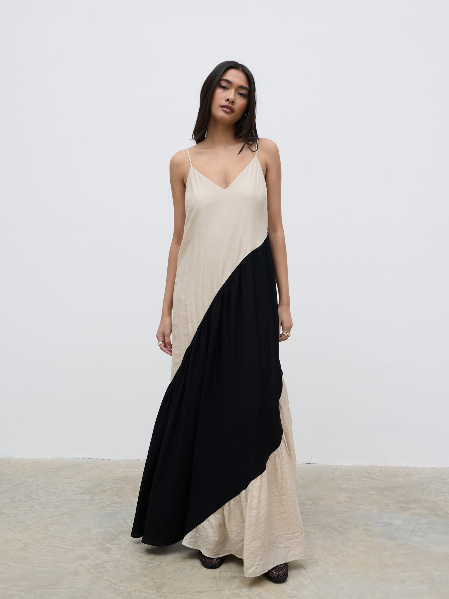 Neah Stripe Maxi Dress - Beige and Black