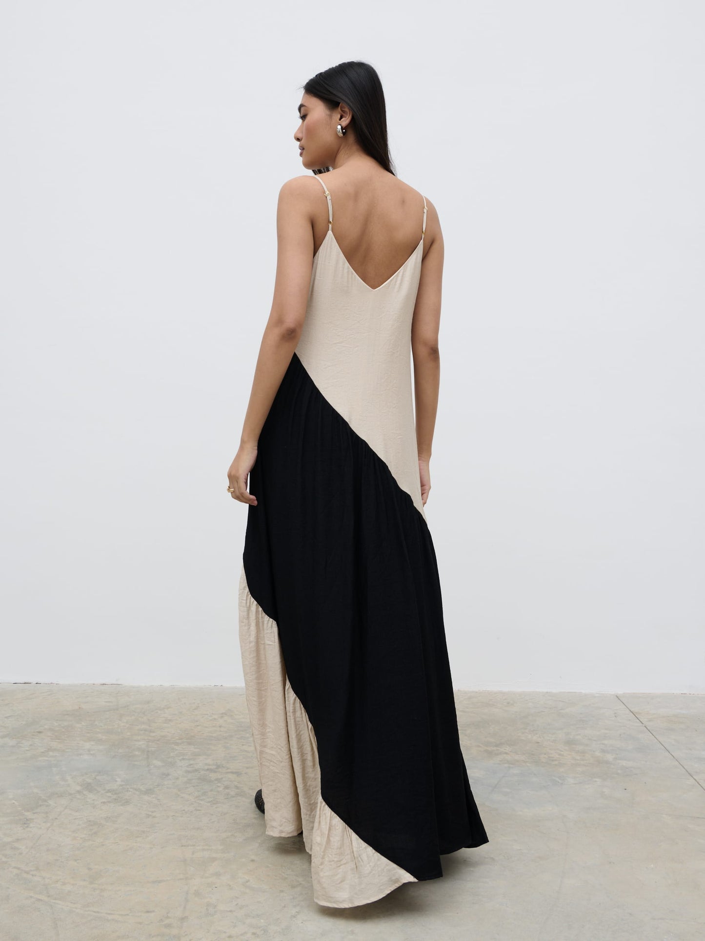 Neah Stripe Maxi Dress - Beige and Black