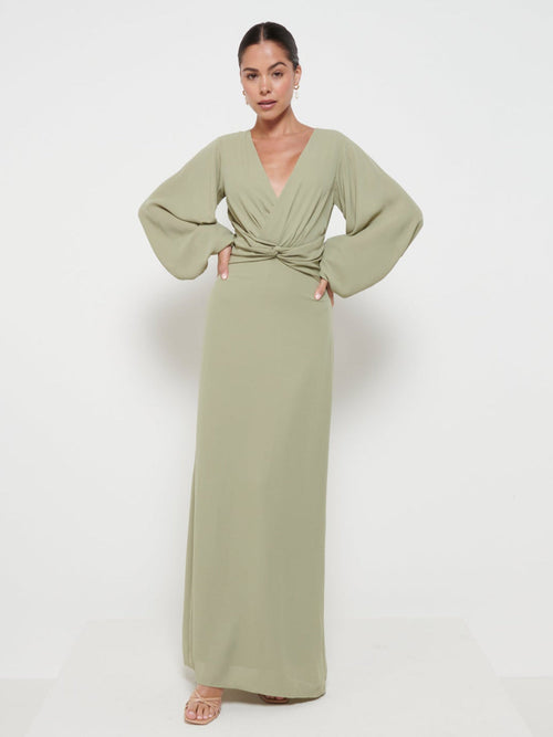 Nellie Knot Maxi Bridesmaid Dress - Olive