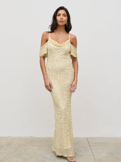 Nia Cold Shoulder Maxi Dress - Lemon